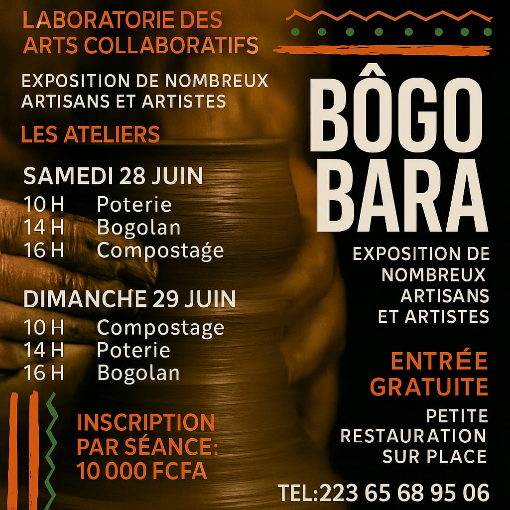 Vivez un week-end culturel au LAC de Lassa les 28 et 29 juin 2025 : exposition-vente, ateliers artisanaux, concert et jam session. Entrée ouverte à tous.