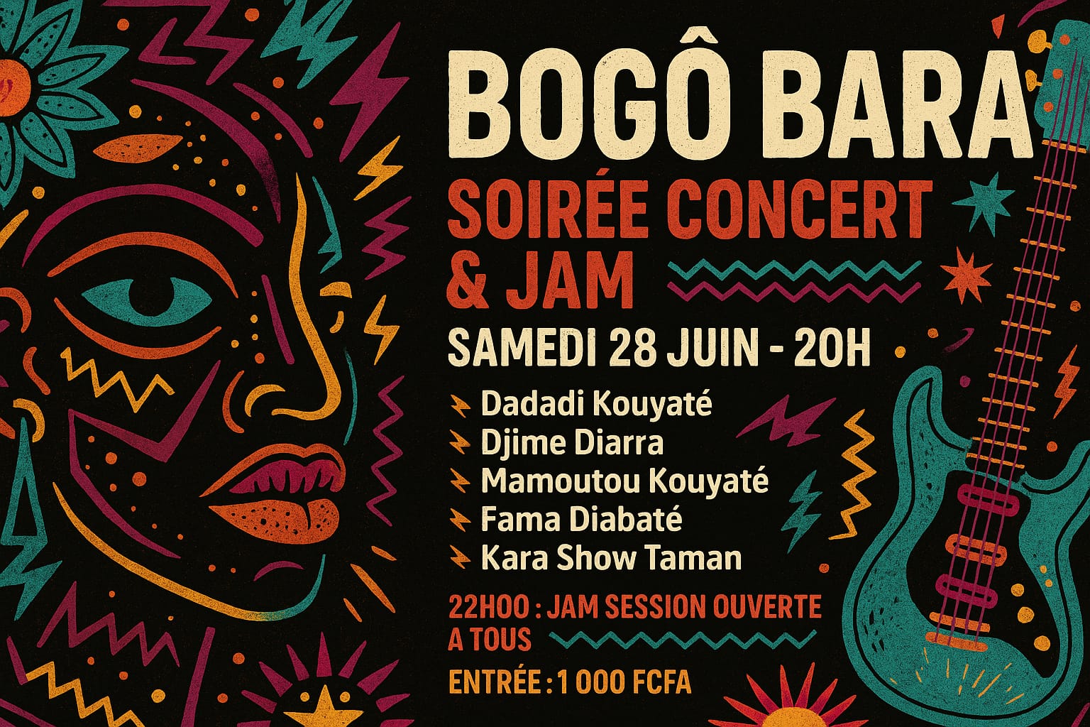 Vivez un week-end culturel au LAC de Lassa les 28 et 29 juin 2025 : exposition-vente, ateliers artisanaux, concert et jam session. Entrée ouverte à tous.